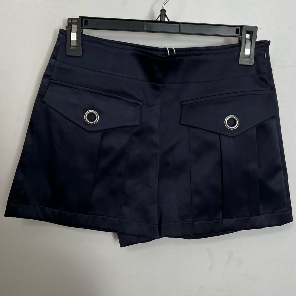 Zara Trafaluc Dark Blue Women's Satin Shorts with Pocket Details